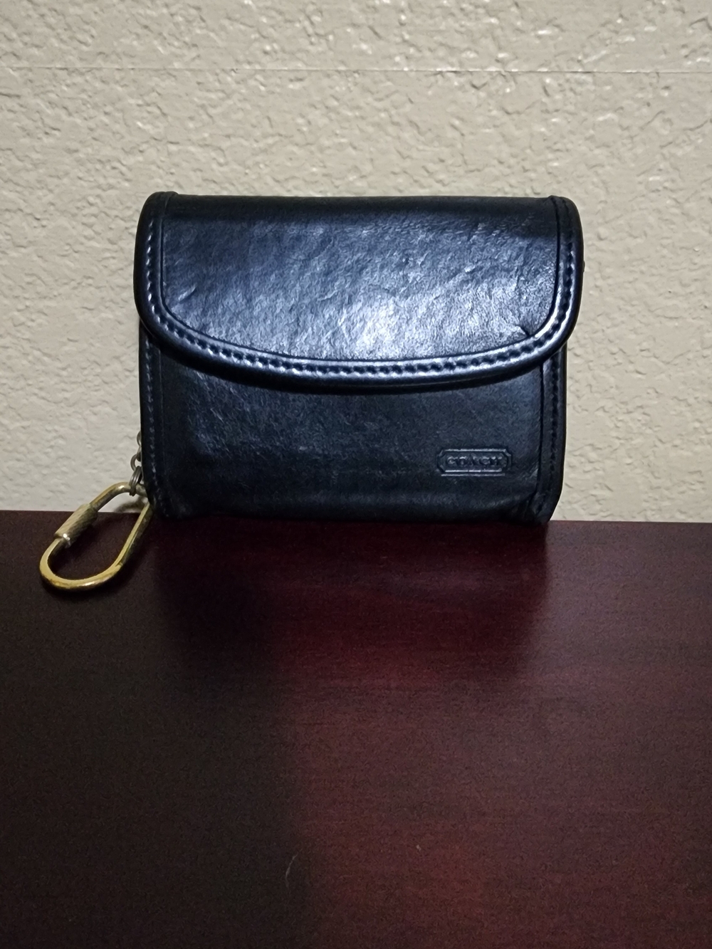 Vintage Coach Black Leather Multifunction Wallet Key Chain Pouch 7219